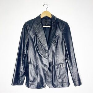 Express Women's Black Genuine Leather 2 Button Blazer Size 4